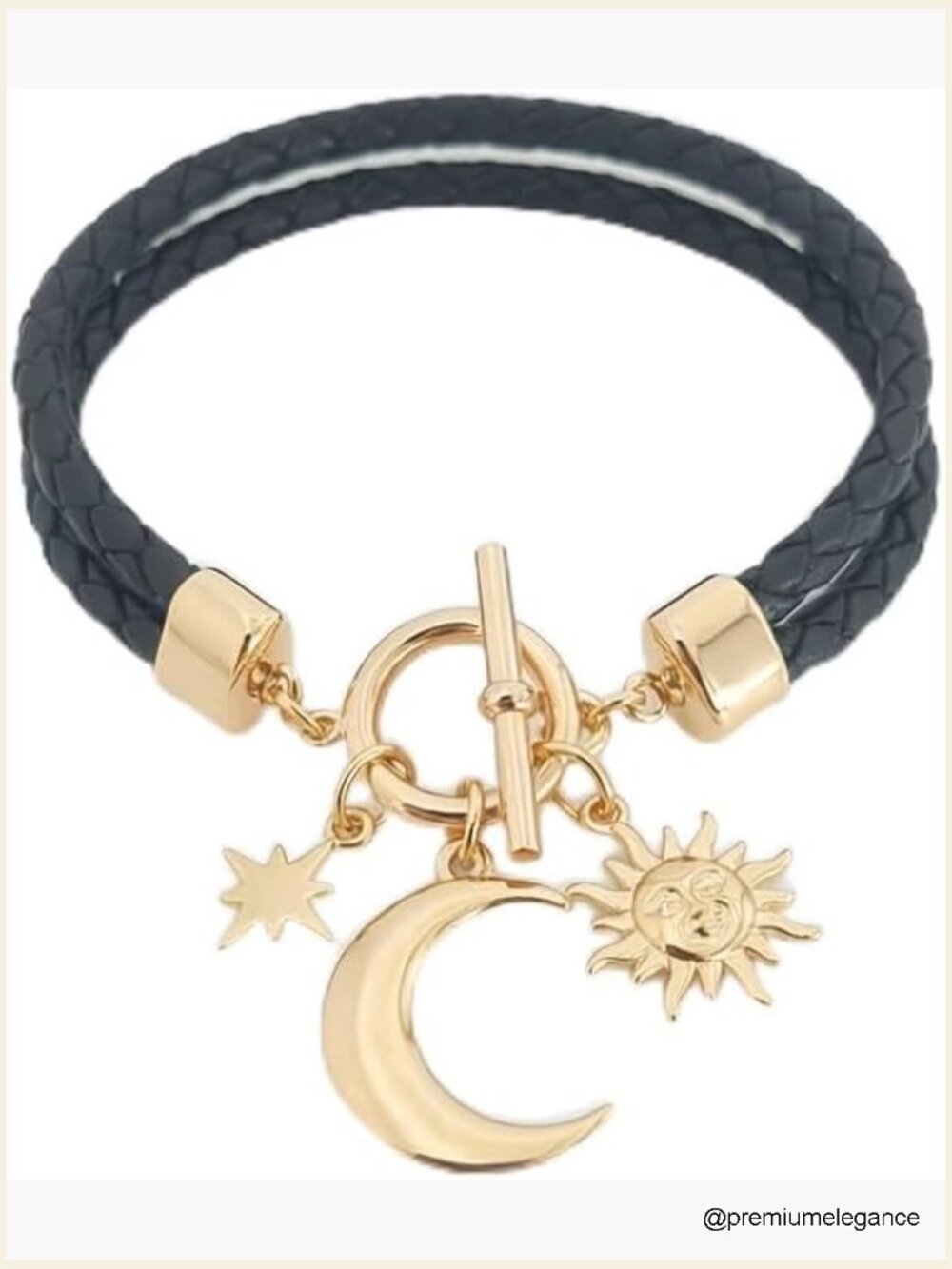 Italian Black Leather Toggle Celestial Charm Bracelet